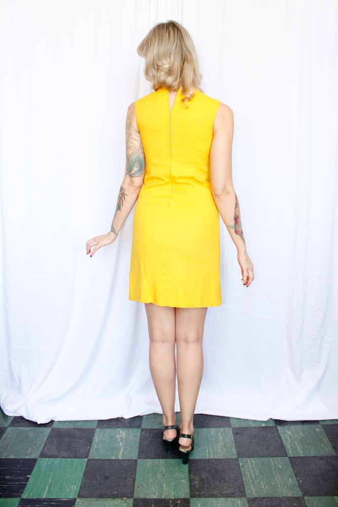 1960s Lanz Yellow Twill Sheath Dress - Small