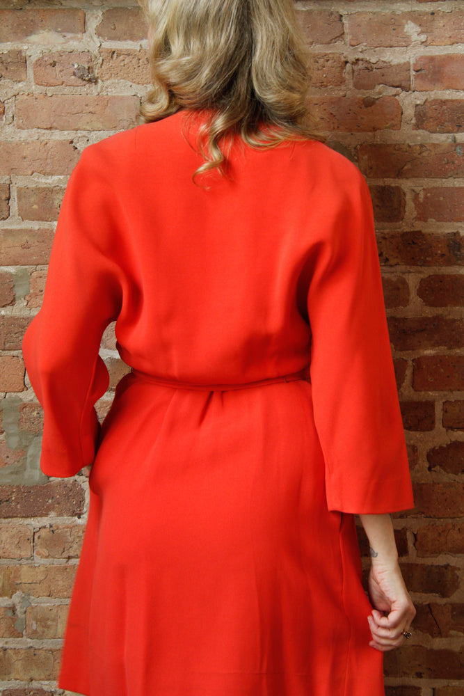1960s Bright Melon Rodrigues for Milbo Wool Wrap Dress - Small