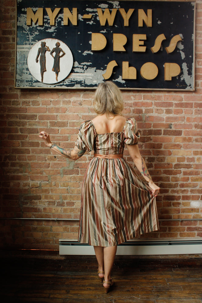 1980s Silk Striped St. Gillian Dress - Small