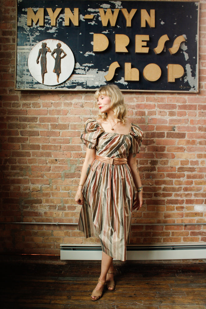 1980s Silk Striped St. Gillian Dress - Small