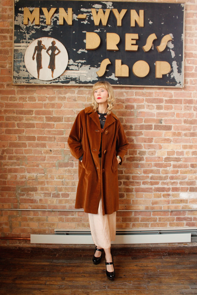 1950s Copper Velvet Coat - Medium