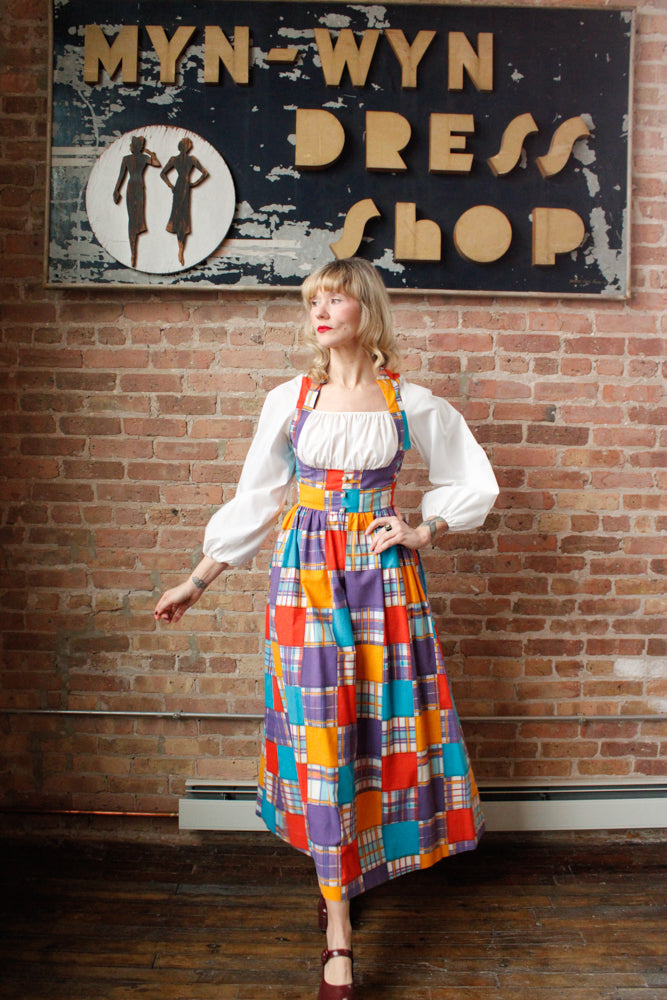1960s Periphery Colorblock Plaid Maxi Dress - Xs/S