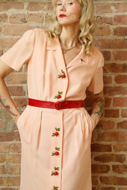 1940s Cherry Blossom Pink Rayon Dress - Medium