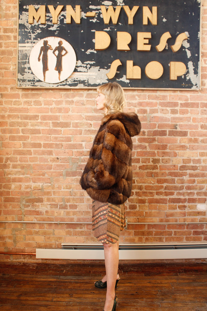 1970s Opossum Layered Fur Hooded Bomber Coat - Large