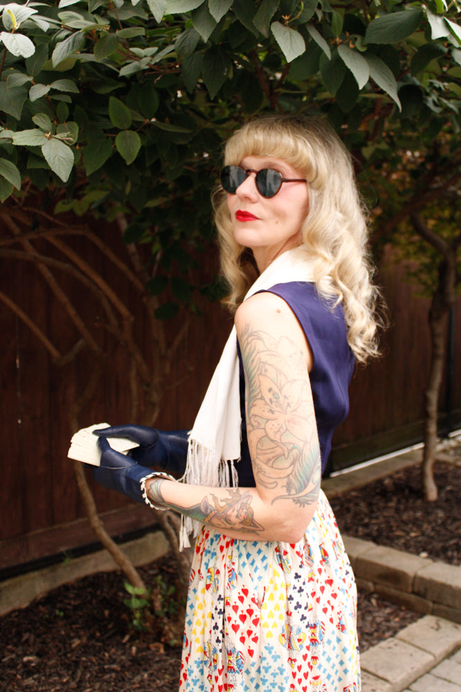 1940s Deck of Card Rayon and Silk Dress - Xsmall