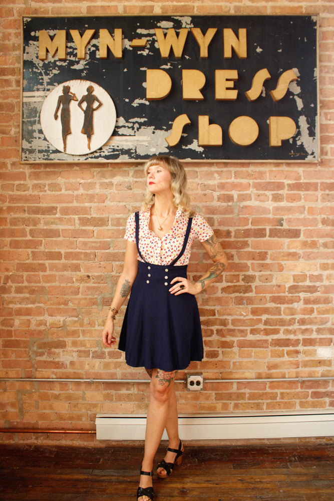 1940s 3pc Juniors Pinafore Set with Chicken Novelty Print Blouse & Bolero - Xsmall 