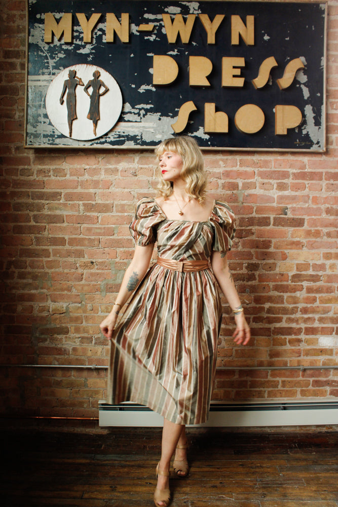 1980s Silk Striped St. Gillian Dress - Small