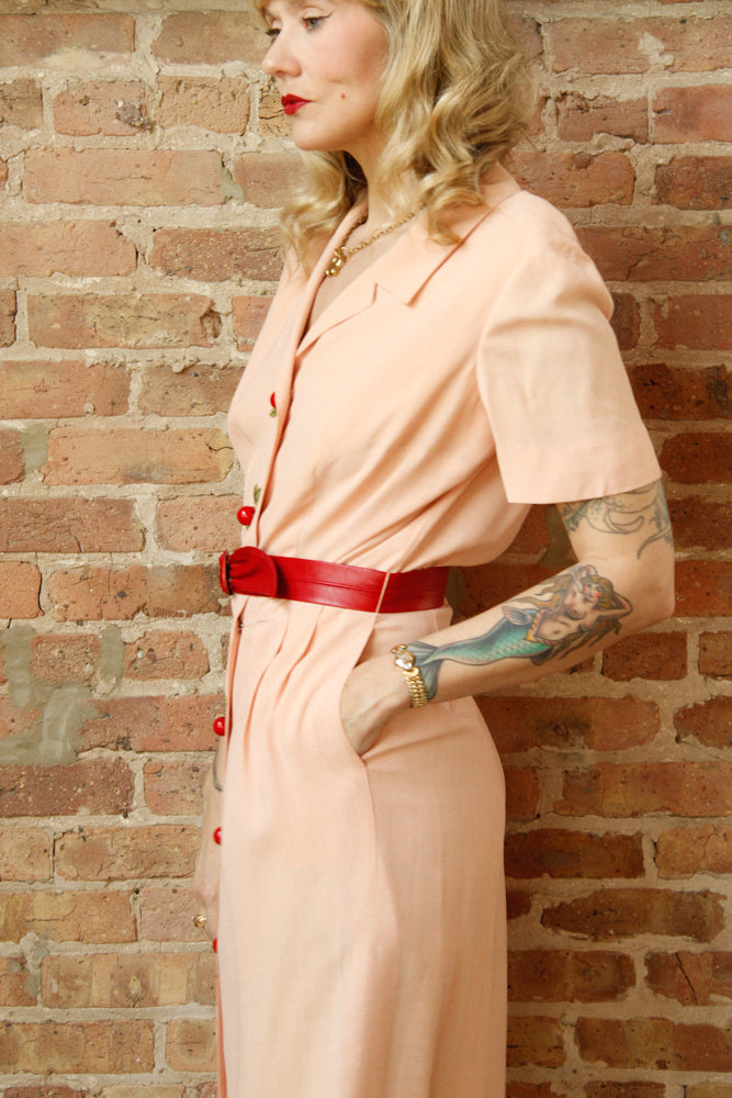 1940s Cherry Blossom Pink Rayon Dress - Medium