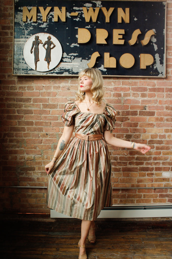 1980s Silk Striped St. Gillian Dress - Small