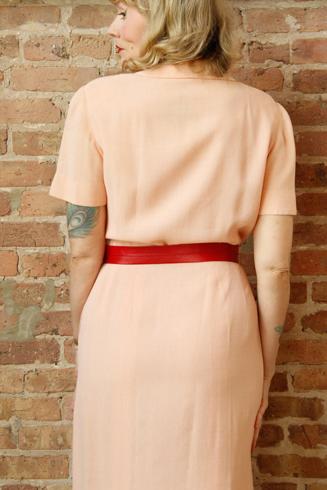 1940s Cherry Blossom Pink Rayon Dress - Medium