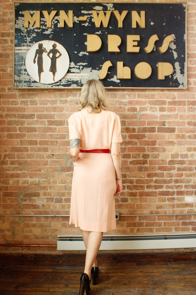 1940s Cherry Blossom Pink Rayon Dress - Medium