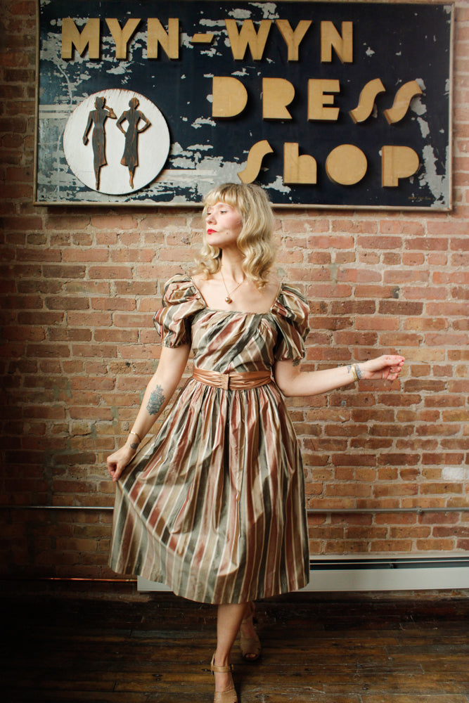 1980s Silk Striped St. Gillian Dress - Small