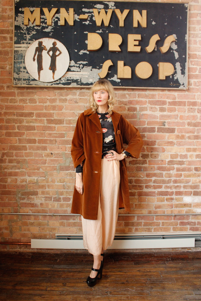 1950s Copper Velvet Coat - Medium