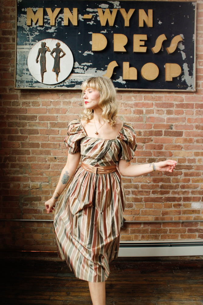1980s Silk Striped St. Gillian Dress - Small