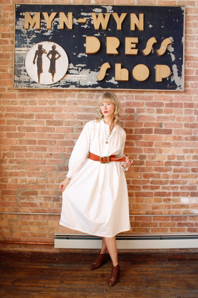 1900s Edwardian Cotton Night Dress - Medium