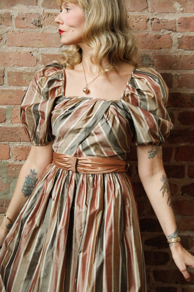 1980s Silk Striped St. Gillian Dress - Small