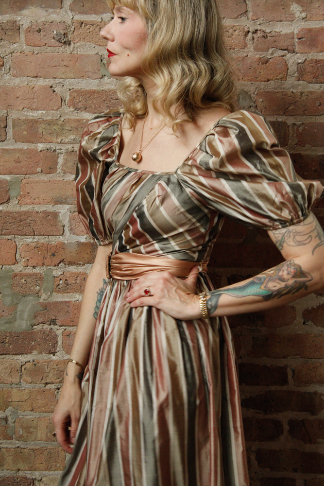 1980s Silk Striped St. Gillian Dress - Small