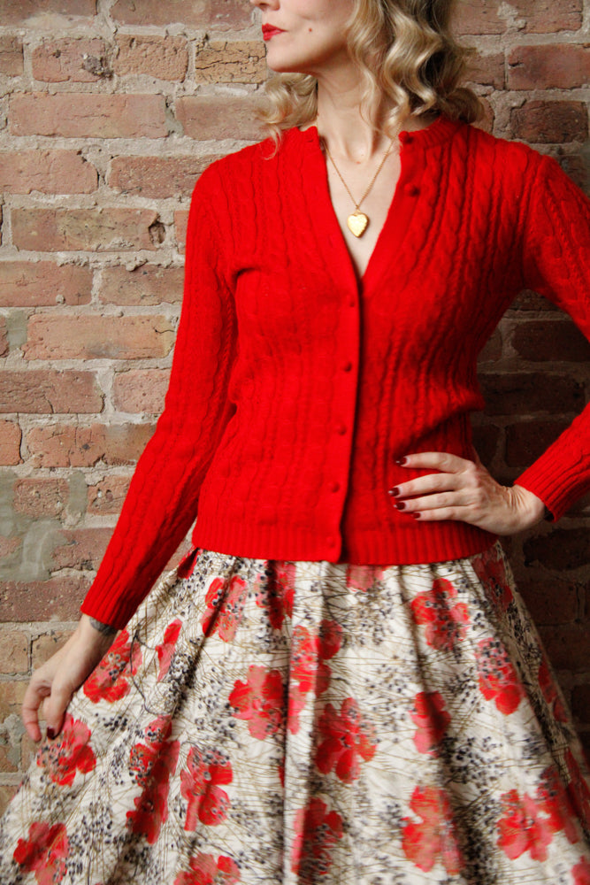 1960s Marshall Fields & Co Red Cardigan - Medium