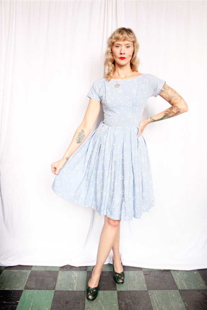 1950s Snowflake Icy Blue Dress - Xsmall