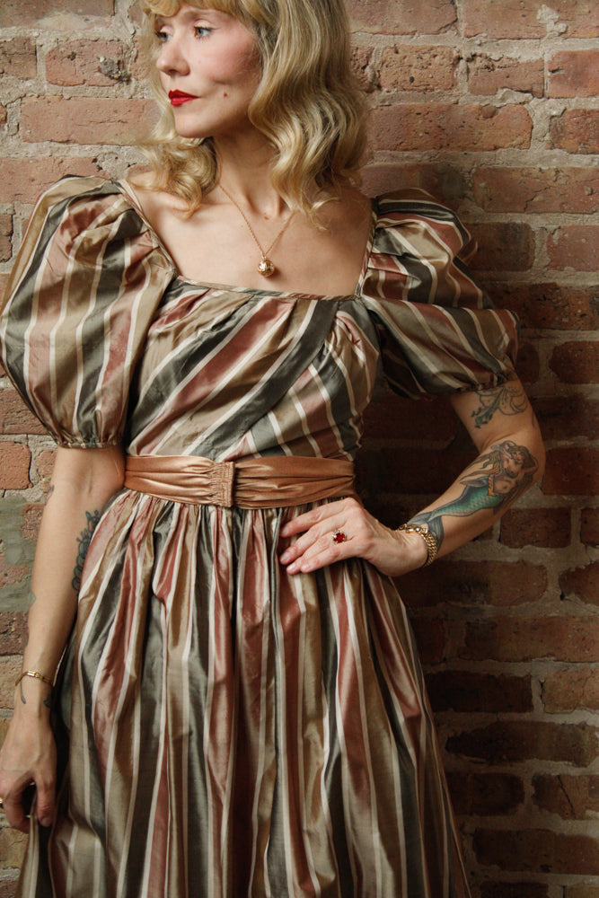 1980s Silk Striped St. Gillian Dress - Small