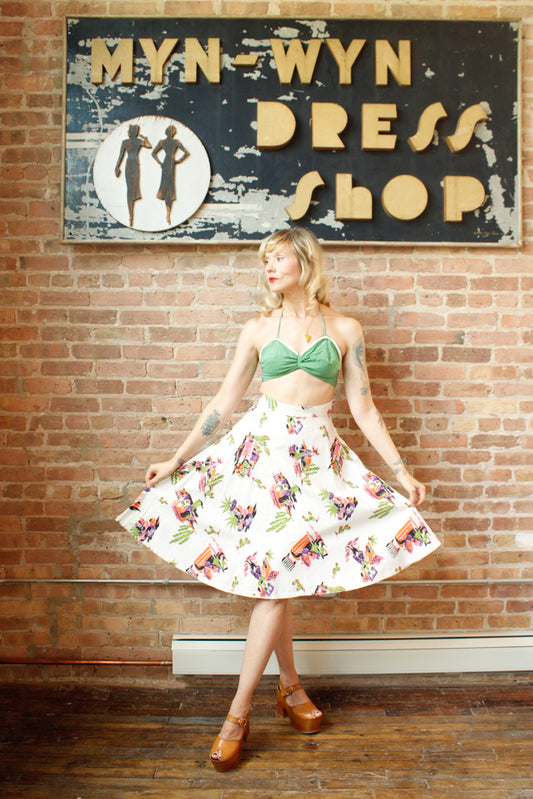 1940s Summer Cactus Tourist Skirt - Small