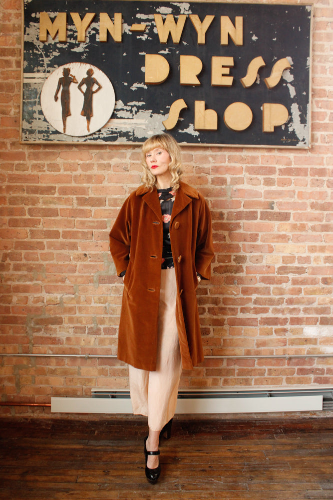 1950s Copper Velvet Coat - Medium
