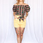 1950s Puff Sleeve Cactus & Guitars Novelty Print Blouse - Xsmall