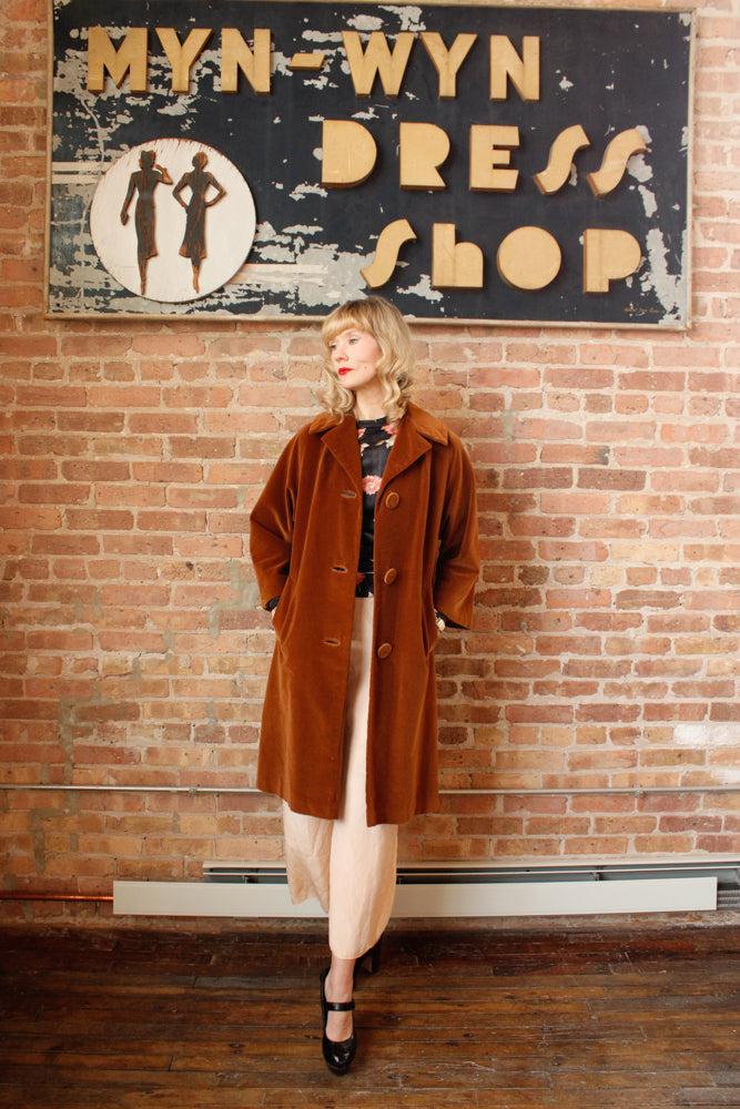 1950s Copper Velvet Coat - Medium
