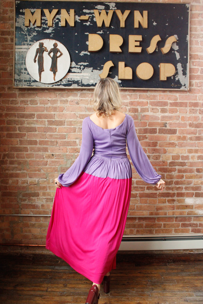 1960s Mollie Parnis Silk Jersey Maxi Dress - Medium