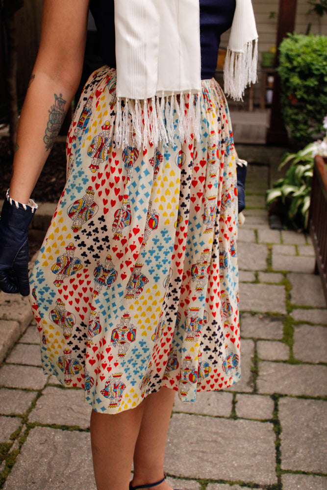 1940s Deck of Card Rayon and Silk Dress - Xsmall