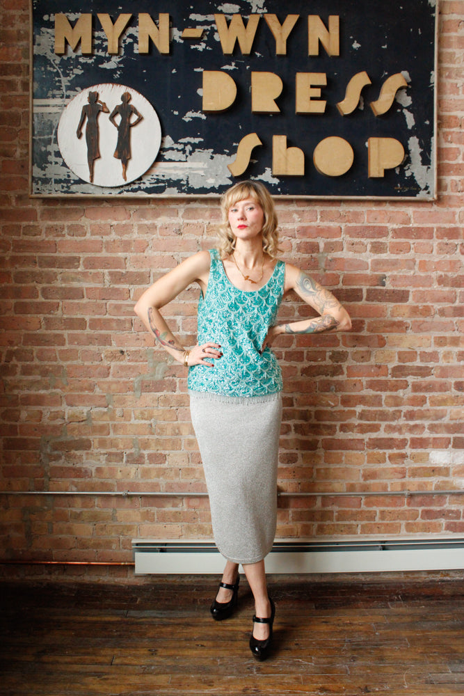 1960s Mermaid Aquamarine Beaded Top - Medium