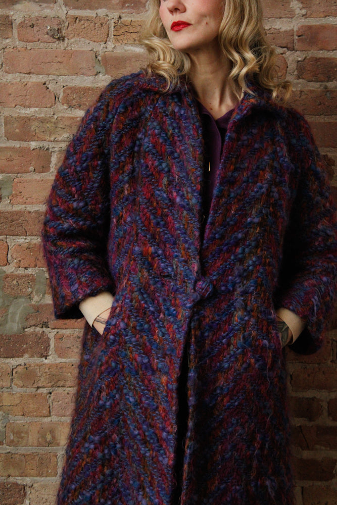 1960s Lilli Ann Colorful Knit Wool Coat - Large