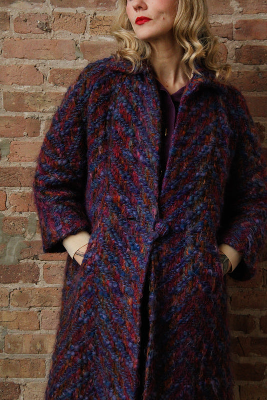 1960s Lilli Ann Colorful Knit Wool Coat - Large