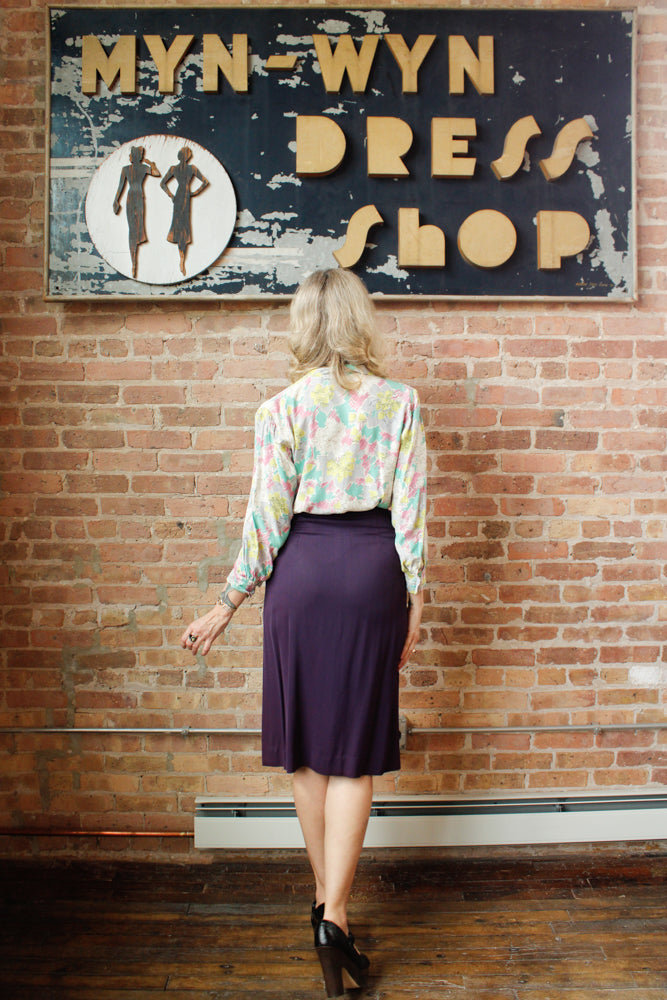 1940s Purple Gabardine Skirt - 28 waist