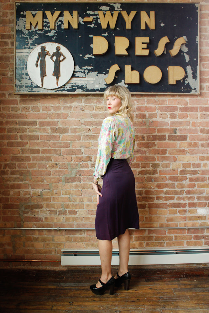 1940s Purple Gabardine Skirt - 28 waist