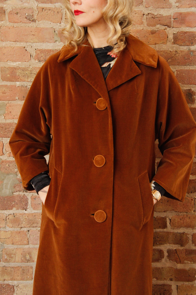 1950s Copper Velvet Coat - Medium