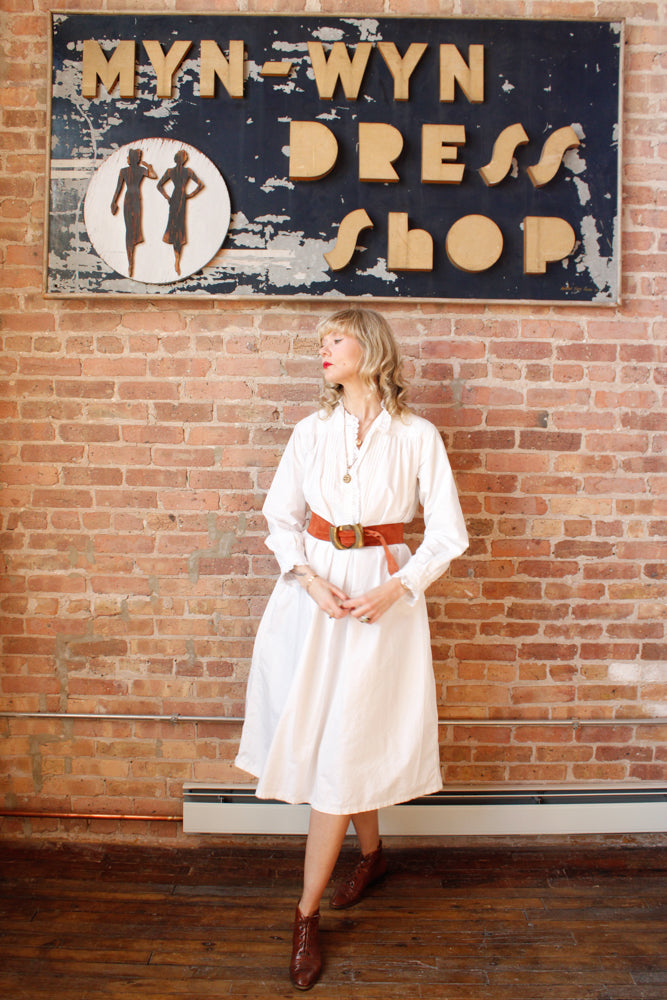 1900s Edwardian Cotton Night Dress - Medium