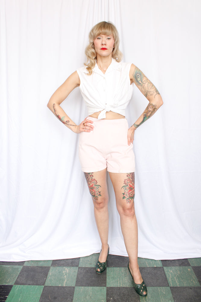 1950s Corduroy Pink Side Zip Shorts - 27w