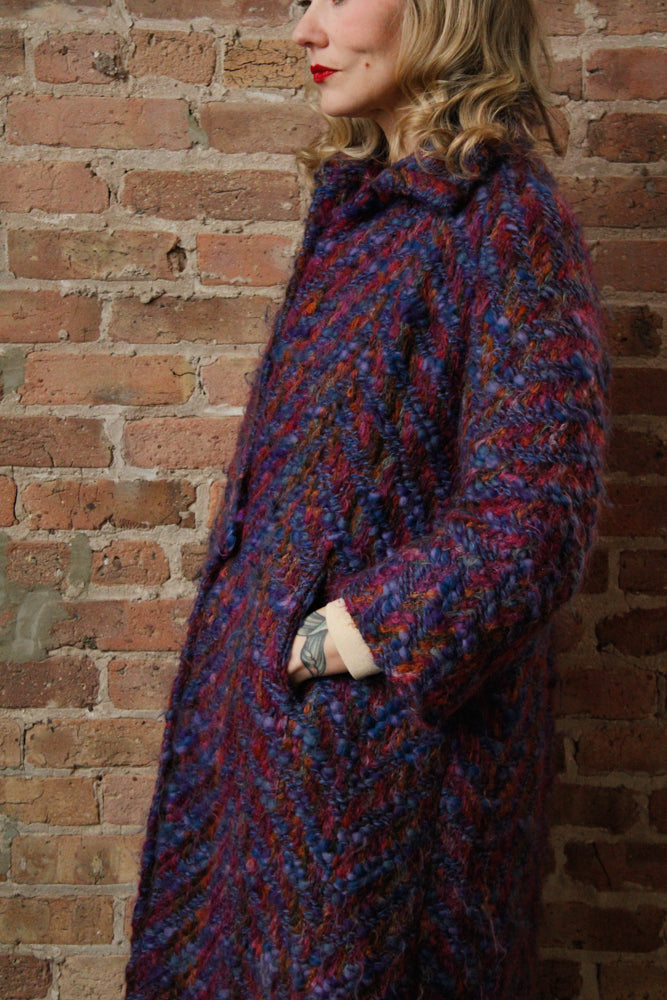 1960s Lilli Ann Colorful Knit Wool Coat - Large