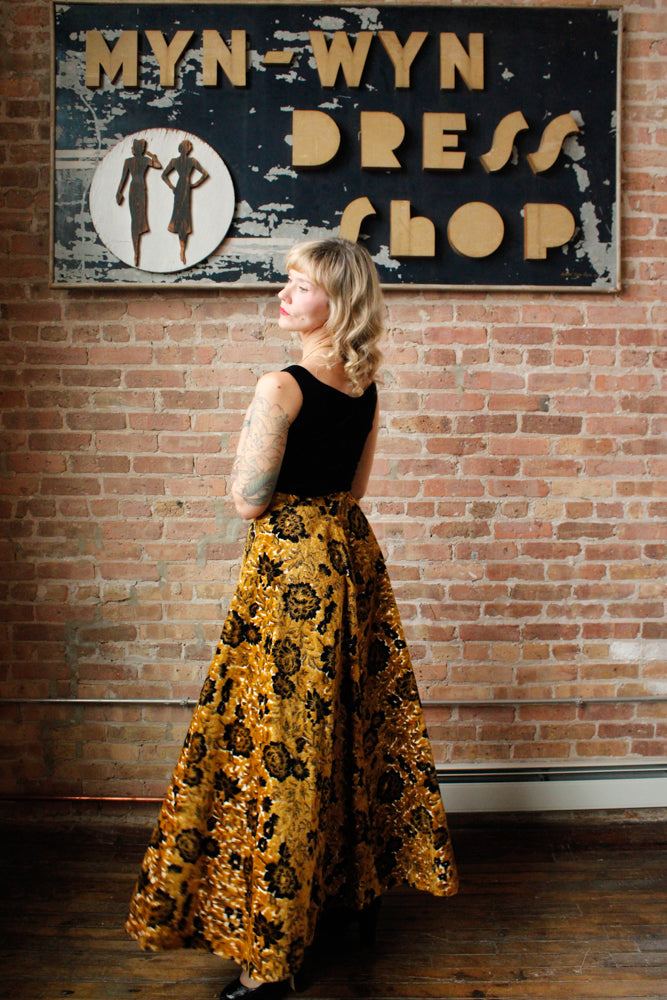 1950s Velvet Black Top - Small 