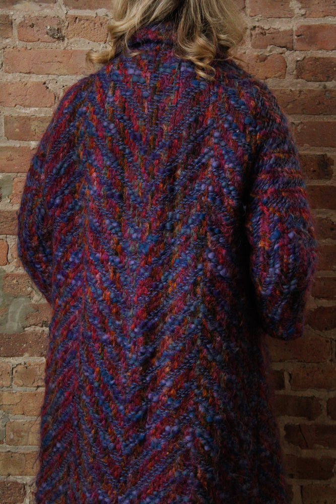1960s Lilli Ann Colorful Knit Wool Coat - Large