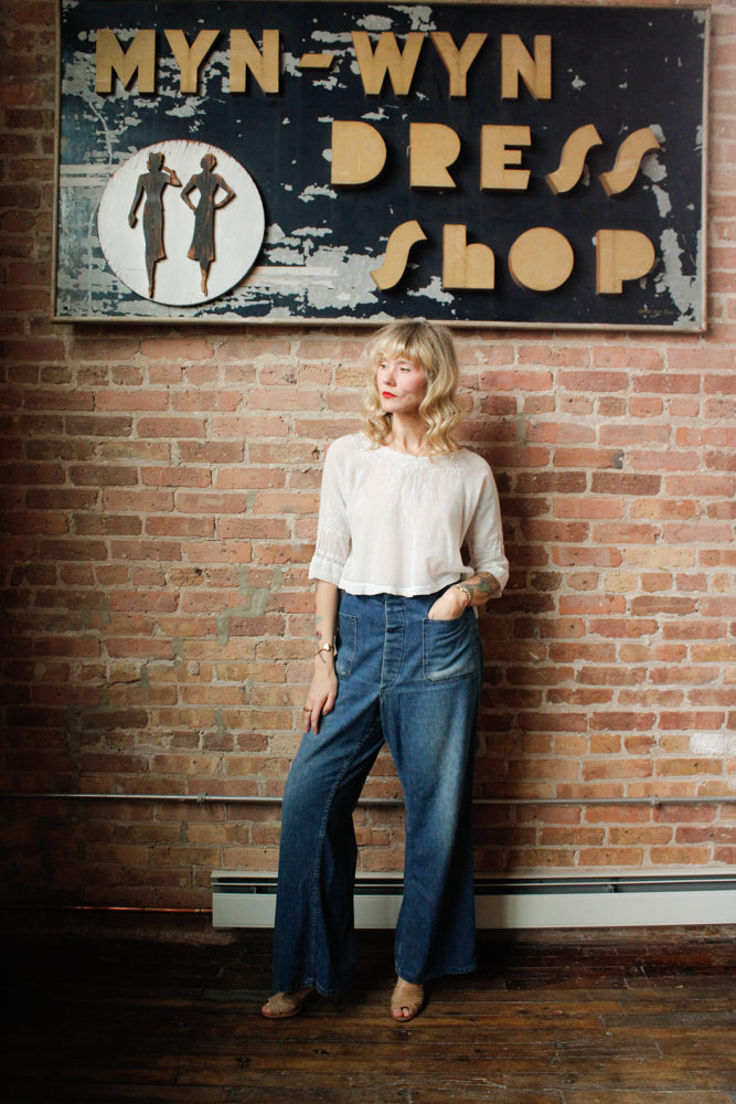 Late 1940s Naval Denim 4 pocket Button Fly Jeans - 40"x32"