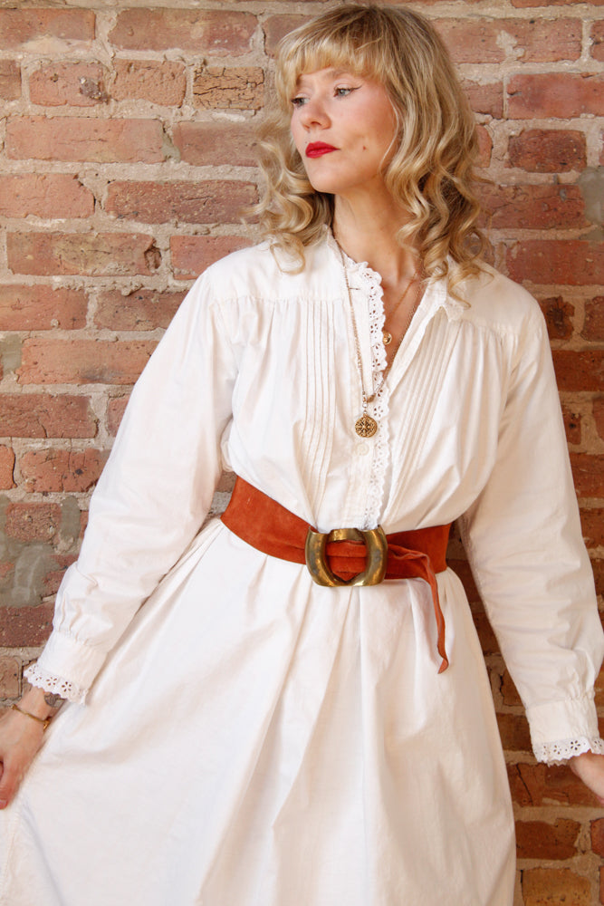 1900s Edwardian Cotton Night Dress - Medium
