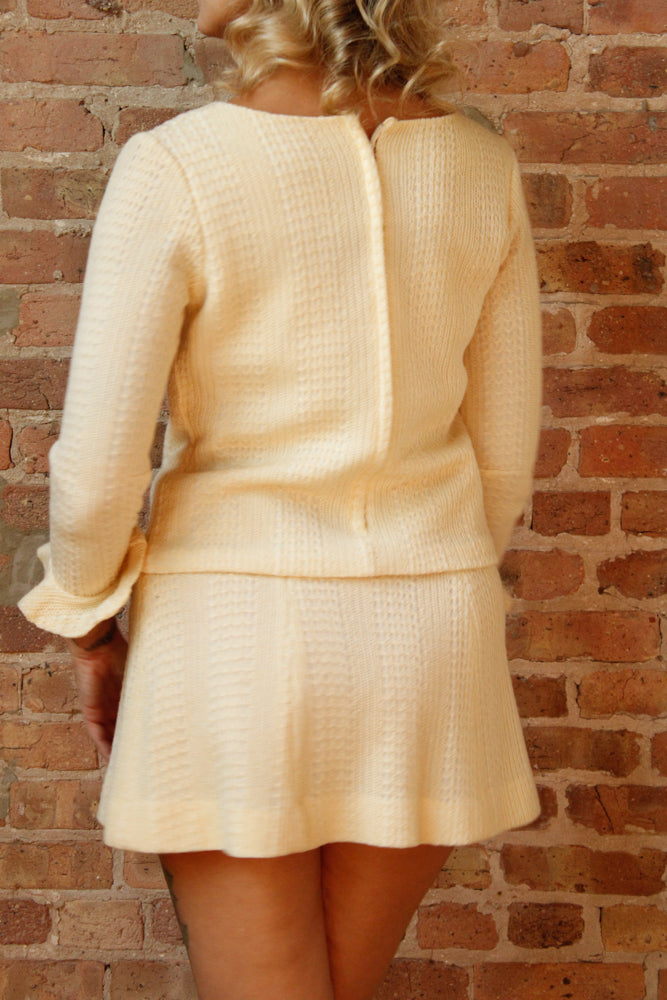 1960s Ivory Knit Mini Dress - Small