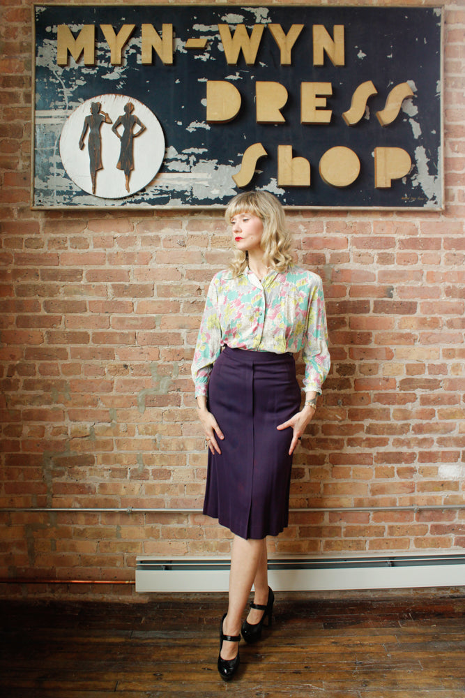 1940s Purple Gabardine Skirt - 28 waist