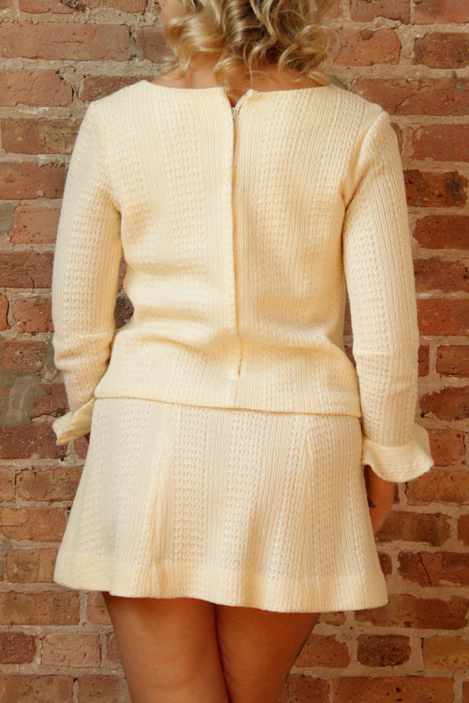 1960s Ivory Knit Mini Dress - Small
