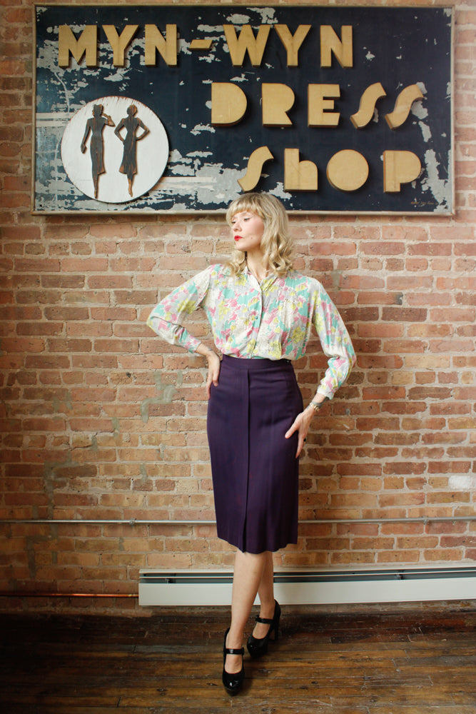 1940s Purple Gabardine Skirt - 28 waist