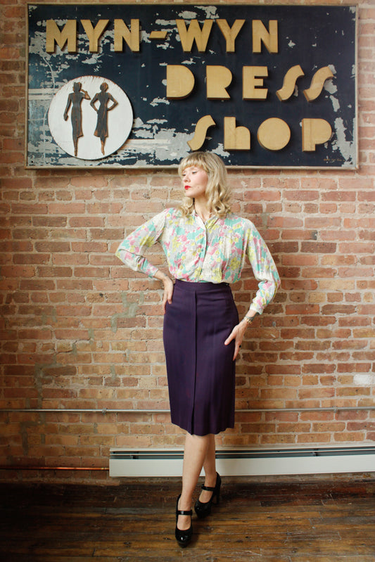 1940s Purple Gabardine Skirt - 28 waist