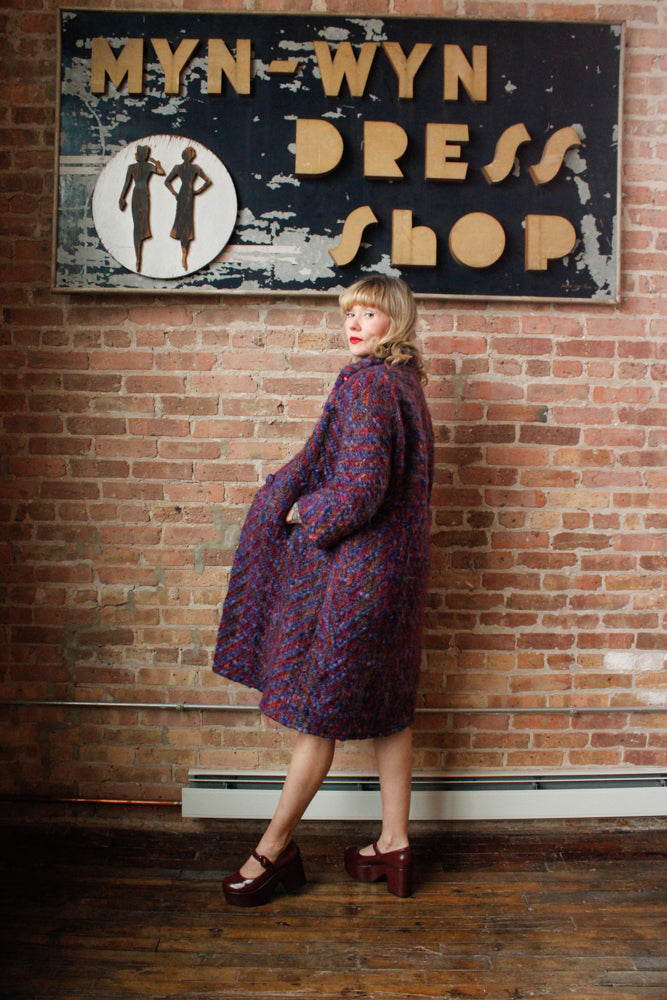 1960s Lilli Ann Colorful Knit Wool Coat - Large