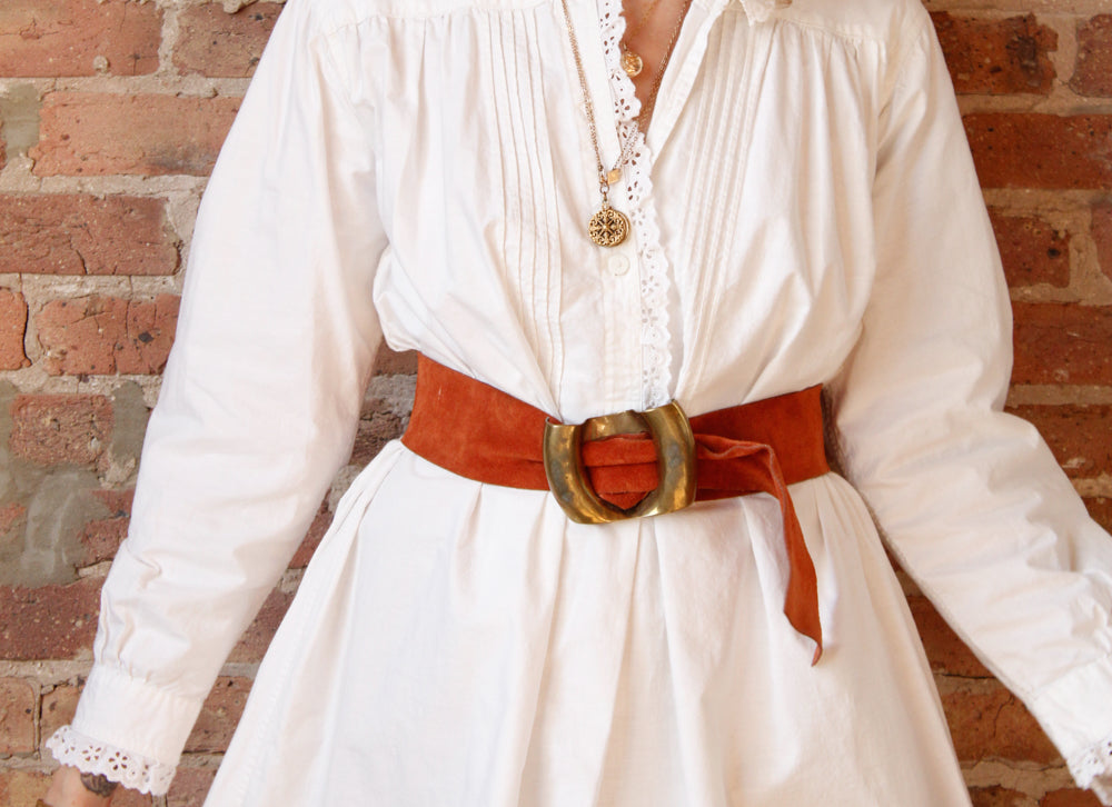 1970s Suede and Brass Belt - S/M